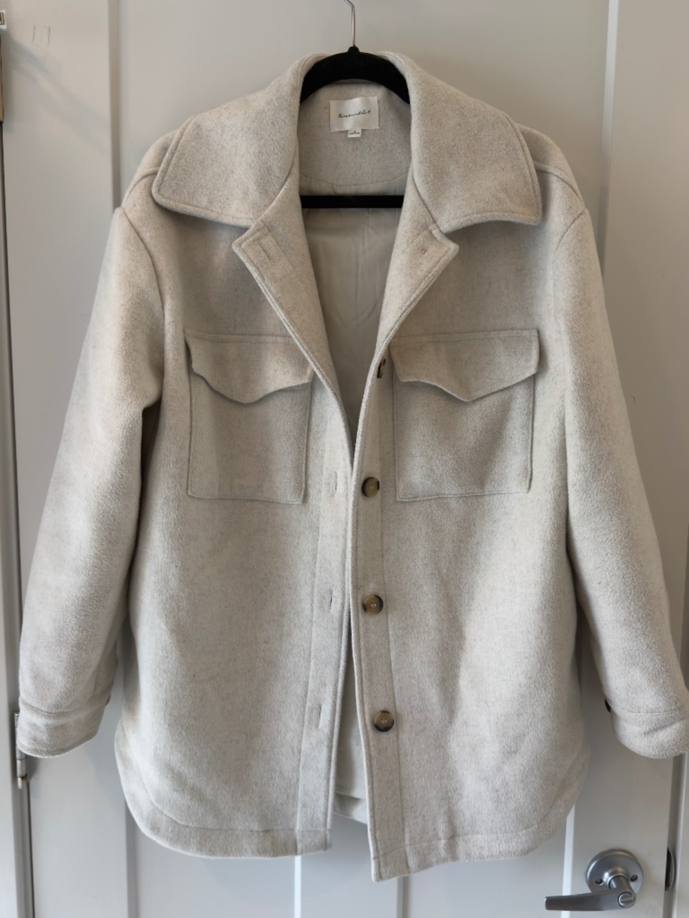 Light cream Line and Dot fleece shacket